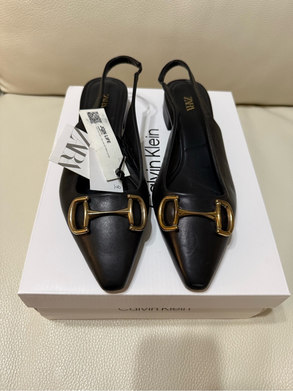 Zara Classic Black Leather Slingback Pump with Decorative Buckle Size 8 New - Picture 10 of 10